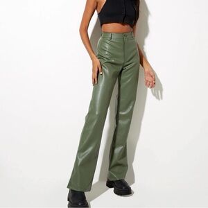 Motel Rocks Zoven Green Leather Flare Pants